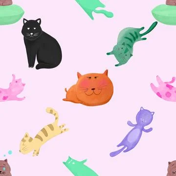 Seamless repeating pattern with adorable cutie cats Illustrazione stock