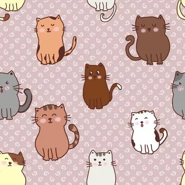 Seamless repeating pattern with adorable cutie cats Stock Illustration