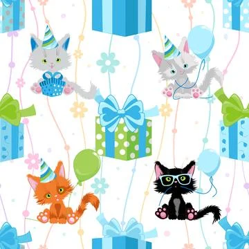 Seamless repeating pattern with adorable cutie cats Stock Illustration