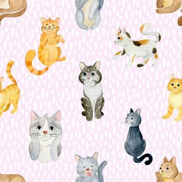 Seamless repeating pattern with adorable cutie cats Stock Illustration