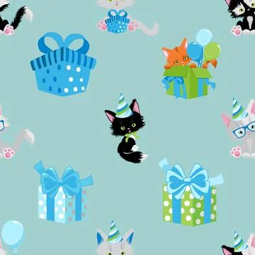 Seamless repeating pattern with adorable cutie cats Stock Illustration