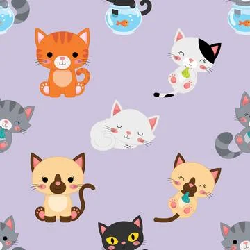 Seamless repeating pattern with adorable cutie cats イラスト素材