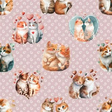 Seamless repeating pattern with adorable cutie cats Stock Illustration