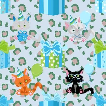 Seamless repeating pattern with adorable cutie cats Stock Illustration