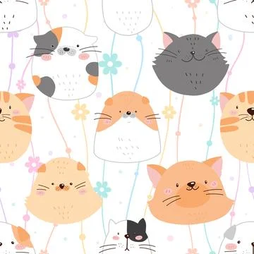 Seamless repeating pattern with adorable cutie cats Illustrazione stock