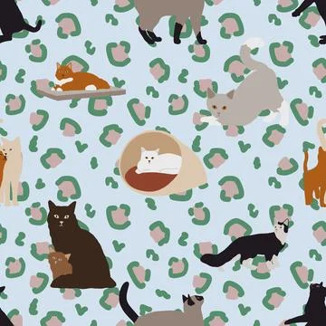 Seamless repeating pattern with adorable cutie cats イラスト素材