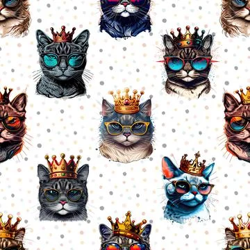 Seamless repeating pattern with adorable cutie cats Stock Illustration