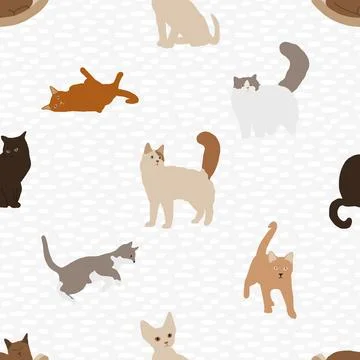 Seamless repeating pattern with adorable cutie cats Illustrazione stock