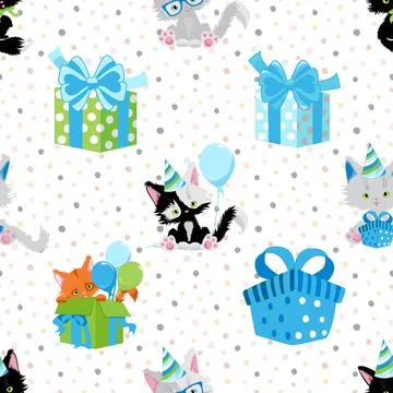 Seamless repeating pattern with adorable cutie cats Stock Illustration