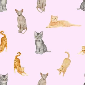 Seamless repeating pattern with adorable cutie cats Stock Illustration