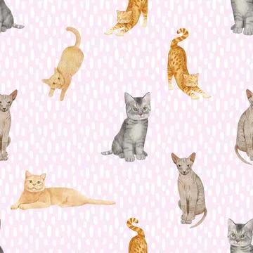 Seamless repeating pattern with adorable cutie cats Stock Illustration