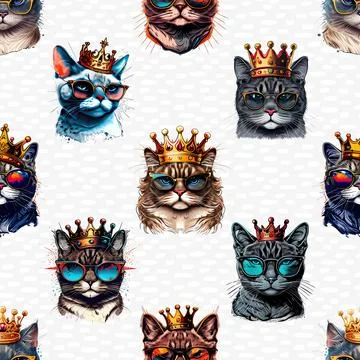 Seamless repeating pattern with adorable cutie cats Stock Illustration