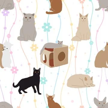 Seamless repeating pattern with adorable cutie cats Stock Illustration
