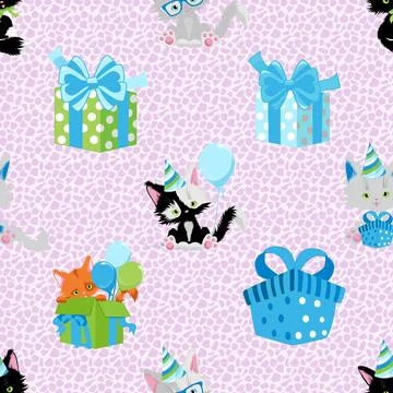 Seamless repeating pattern with adorable cutie cats Stock Illustration