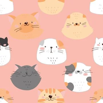 Seamless repeating pattern with adorable cutie cats Stock Illustration