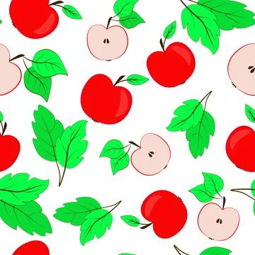 Seamless repeating pattern with apples. Red apples with leaves, whole Illustrazione stock