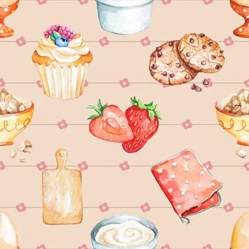 Seamless repeating pattern baked with love bakery Stock Illustration