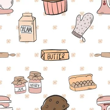 Seamless repeating pattern baked with love bakery Stock Illustration