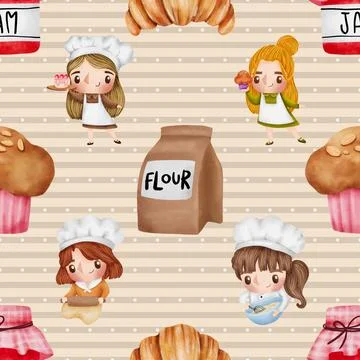 Seamless repeating pattern baked with love bakery Stockillustratie