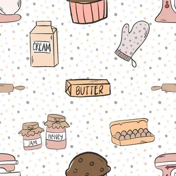 Seamless repeating pattern baked with love bakery Stock Illustration