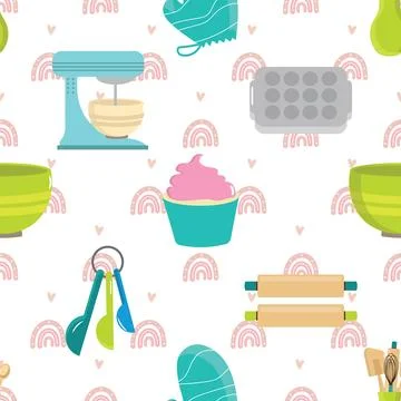 Seamless repeating pattern baked with love bakery Stock Illustration
