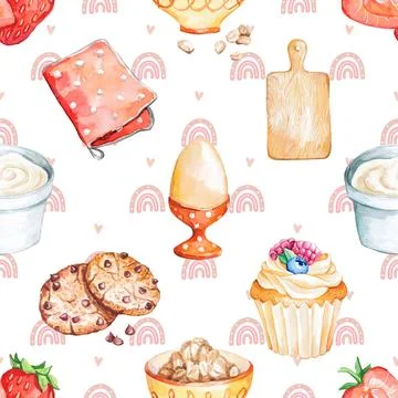 Seamless repeating pattern baked with love bakery Stock Illustration
