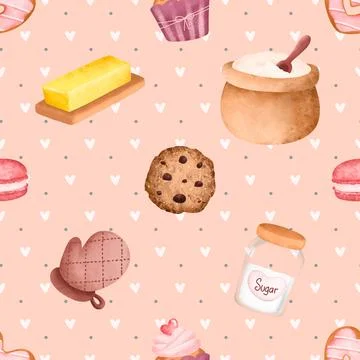 Seamless repeating pattern baked with love bakery 스톡 일러스트