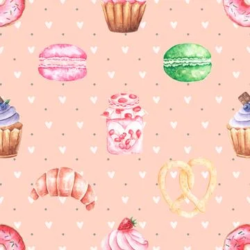 Seamless repeating pattern baked with love bakery Stock Illustration