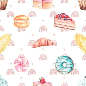 Seamless repeating pattern baked with love bakery Stock Illustration