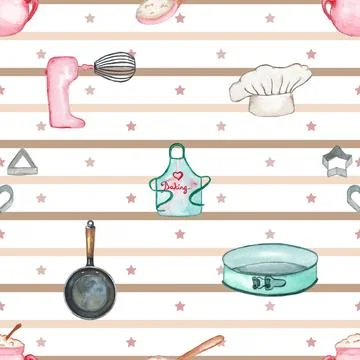 Seamless repeating pattern baked with love bakery Stock Illustration