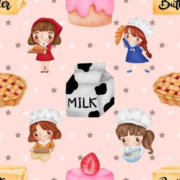 Seamless repeating pattern baked with love bakery Stock Illustration