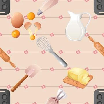 Seamless repeating pattern baked with love bakery Stock Illustration