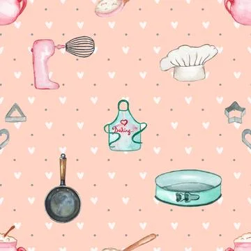 Seamless repeating pattern baked with love bakery Stock Illustration