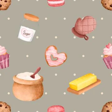 Seamless repeating pattern baked with love bakery Stock Illustration