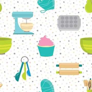 Seamless repeating pattern baked with love bakery Stock Illustration