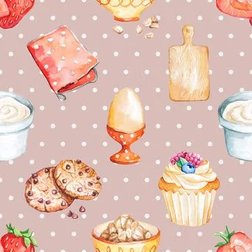 Seamless repeating pattern baked with love bakery Stock Illustration