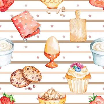 Seamless repeating pattern baked with love bakery Stock Illustration