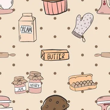 Seamless repeating pattern baked with love bakery Stock Illustration