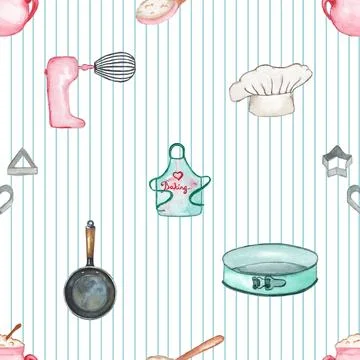 Seamless repeating pattern baked with love bakery Stock Illustration