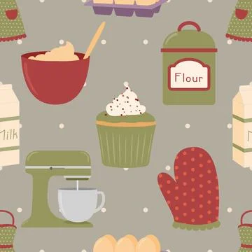 Seamless repeating pattern baked with love bakery Stock Illustration