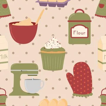 Seamless repeating pattern baked with love bakery Stock Illustration
