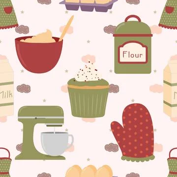 Seamless repeating pattern baked with love bakery Illustrazione stock