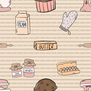 Seamless repeating pattern baked with love bakery Stock Illustration