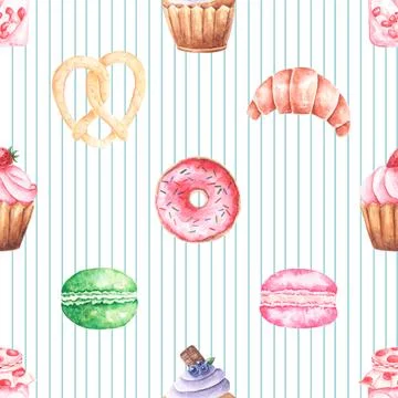 Seamless repeating pattern baked with love bakery Stock Illustration