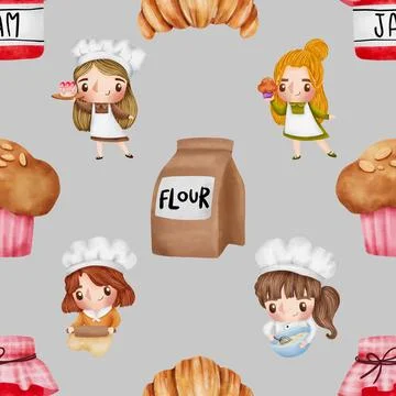 Seamless repeating pattern baked with love bakery Stock Illustration