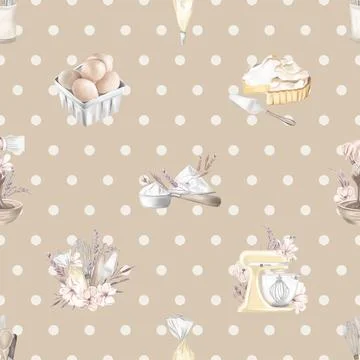 Seamless repeating pattern baked with love bakery Stock Illustration