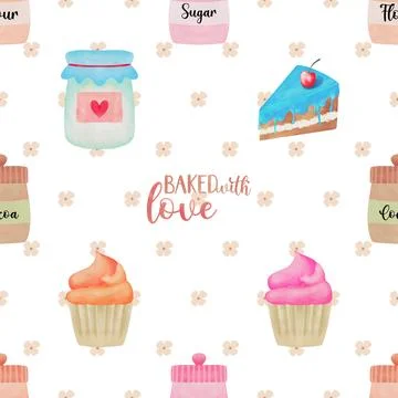 Seamless repeating pattern baked with love bakery Stock Illustration