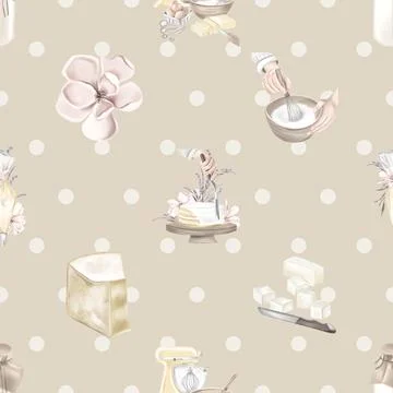 Seamless repeating pattern baked with love bakery Stock Illustration