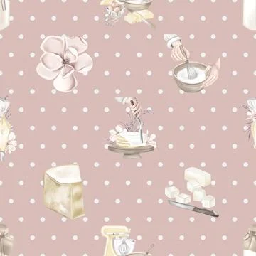 Seamless repeating pattern baked with love bakery Stock Illustration