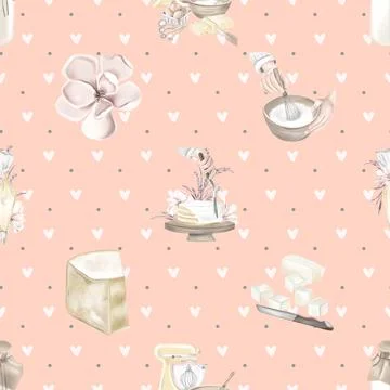 Seamless repeating pattern baked with love bakery Stock Illustration